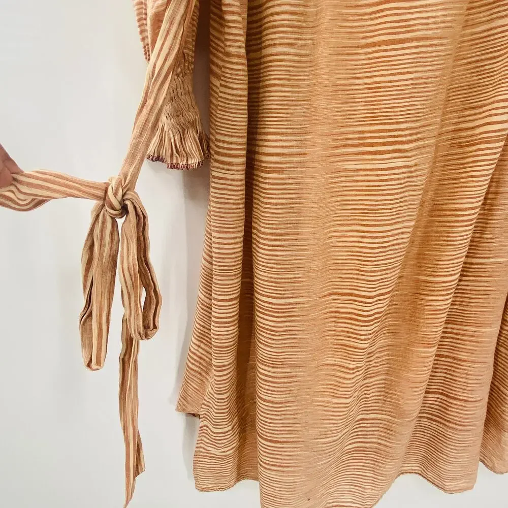 NEW Ulla Johnson Fiora Striped Shirt Dress Medium Sz 8 Beige Tan Brown Feminine